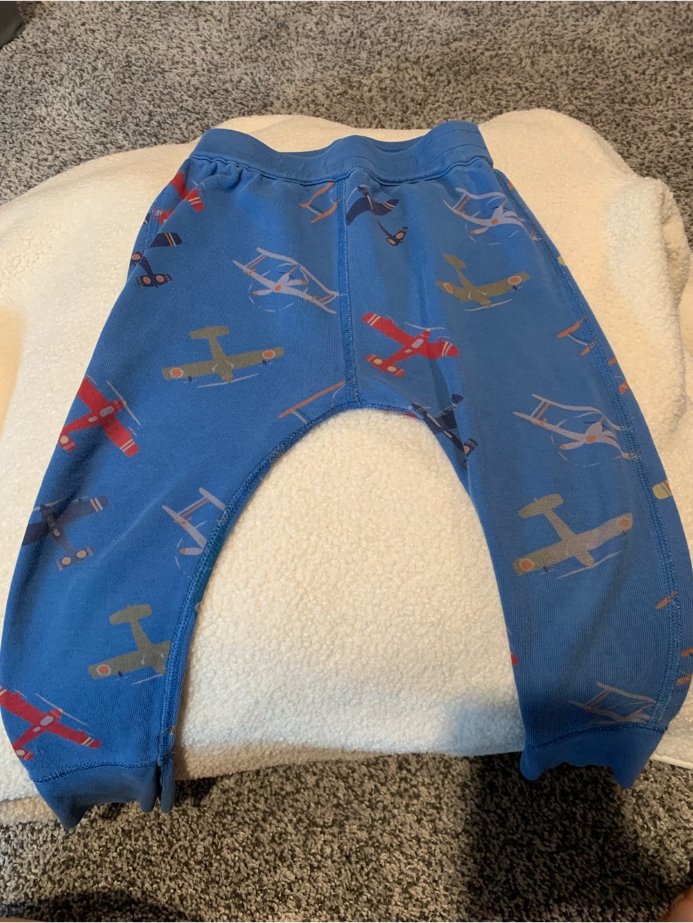 Hanna Andersson Blue Airplane Pajama Pants with Red & Green Accents